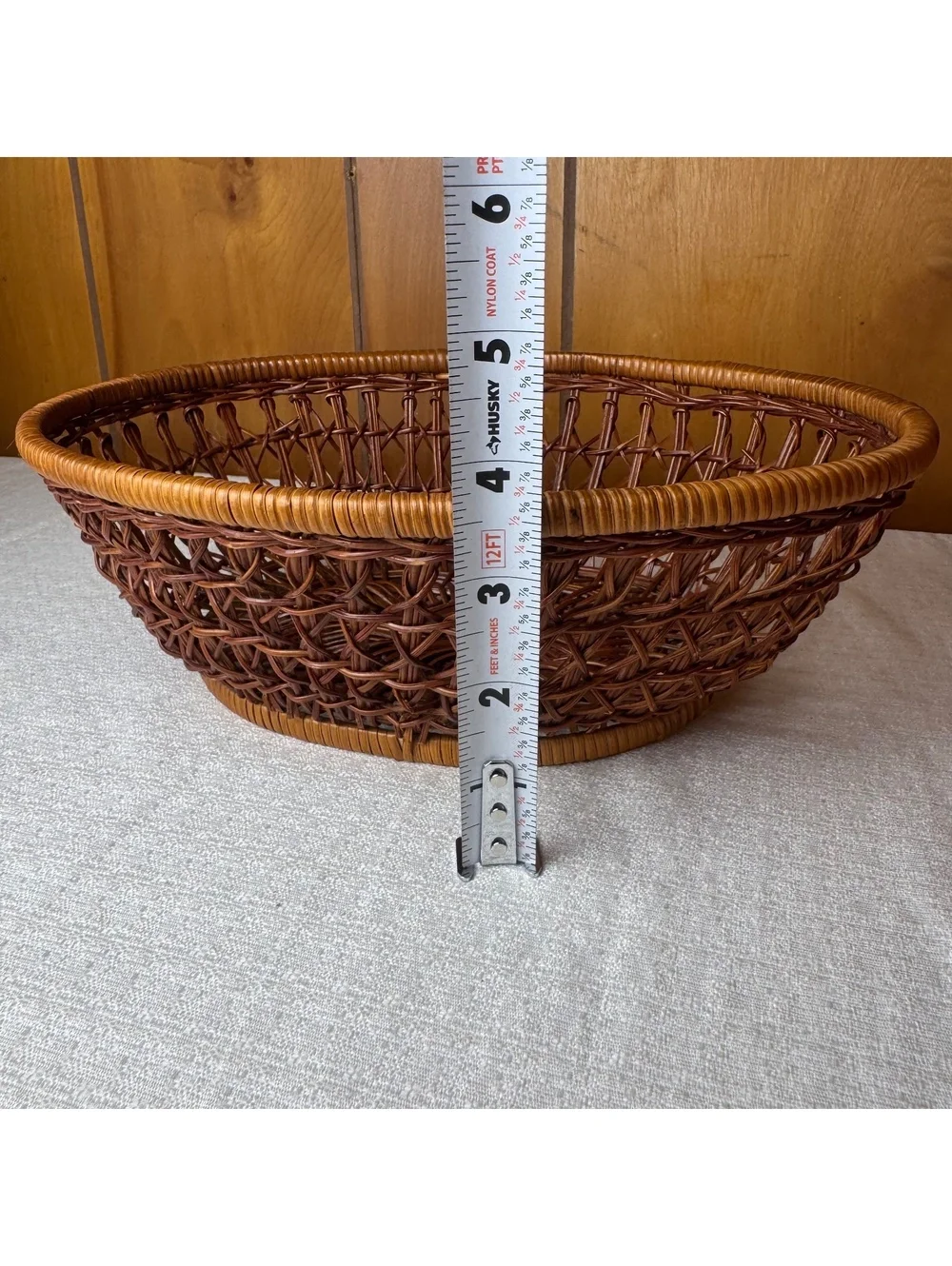 Vintage Wicker Basket Open Weave Oval Rattan Fruit Bread Boho Cottage Decor